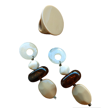 Conjunto brinco e anel resina