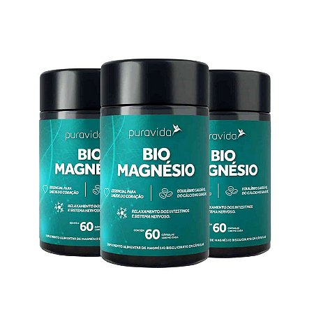 3X Bio Magnésio - 60 caps. - Puravida