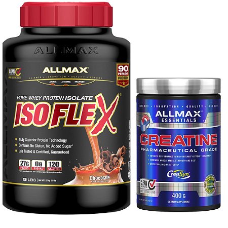 Kit 1 IsoFlex Whey Protein Isolado 2,2kg Chocolate + 1 Creatina 400g Allmax Nutrition