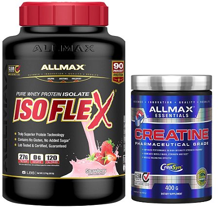 Kit 1 IsoFlex Whey Protein Isolado 2,2kg Morango + 1 Creatina 400g Allmax  Nutrition - Origem Mercado - Suplementos e Produtos Naturais