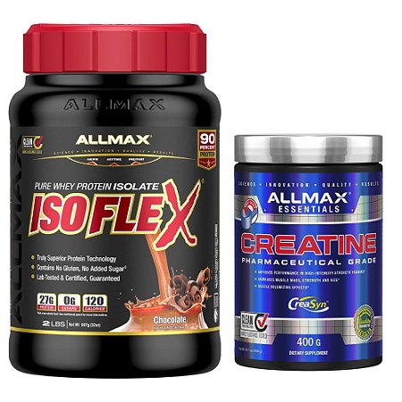 KIT 1 IsoFlex Whey Protein Isolado 900g Chocolate + 1 Creatina 400g Allmax Nutrition