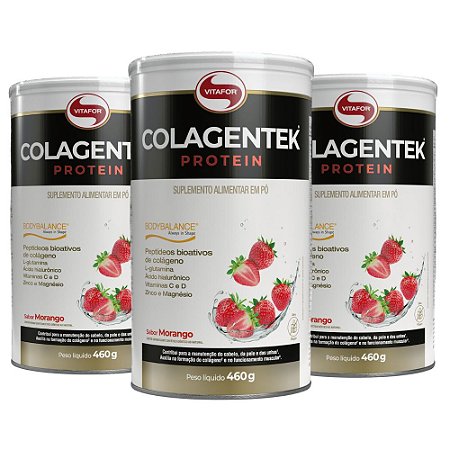 Kit 3x Colagentek Protein Bodybalance Morango 460g Vitafor