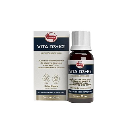 Vitamina D3 + K2 2.000UI 20ml Sabor Menta Vitafor