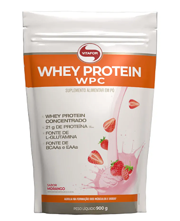 Whey Protein WPC Pouch 900g Morango Vitafor