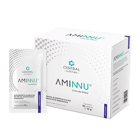Aminnu EAAs Sem Xilitol Sabor Blueberry 10g 30 Sachês Central Nutrition