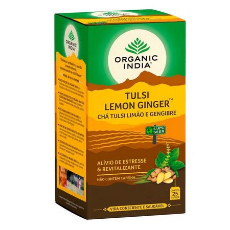 Chá de Limão, Gengibre e Tulsi - 25 sachês - Organic India