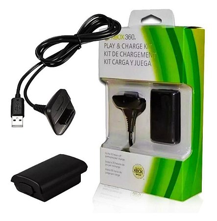 Kit 1 Bateria P/ Controle Xbox 360 + 1 Cabo Carregador 1.4m