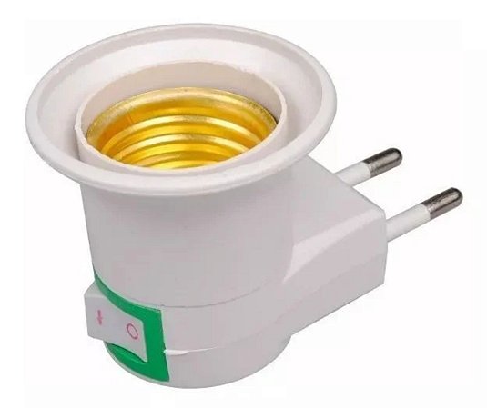 Adaptador Tomada Soquete E27 p/ Lâmpada Bivolt Chave Liga Desliga