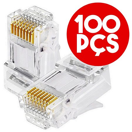 Conector Rj45 Macho Cat5e 8x8 (Kit com 100pçs)