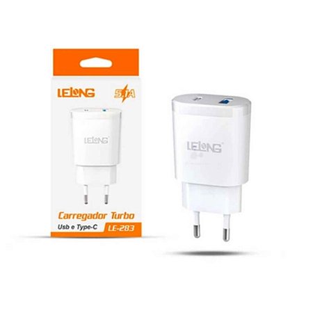 Fonte Turbo 5.1A USB e TYPE-C LELONG LE-285