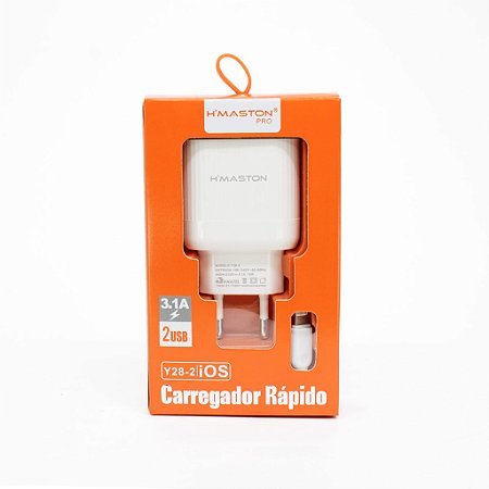 Carregador IPHONE IOS ORIGINAL H'MASTON PRO Y28-2 Carregamento Rápido TURBO 3.1 2 PORTAS USB