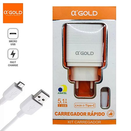 Carregador A’GOLD CA20-3 / Type C Excelente 5.1A 2Usb