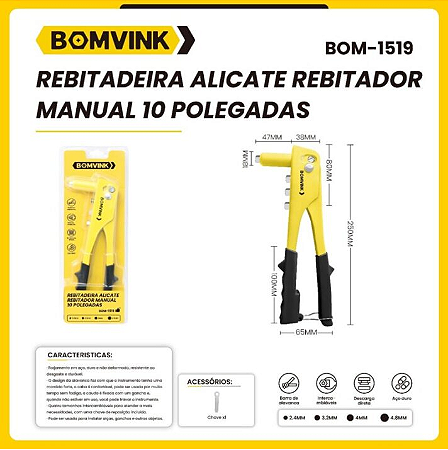 ALICATE REBITADOR MANUAL 10P BOM-1519