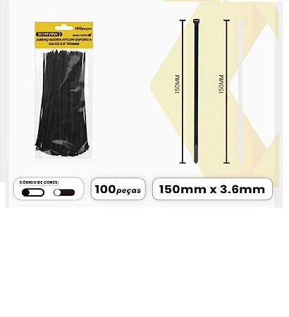ABRACADEIRA NYLON ENFORCAGATO 3.6*150MM(PACOTE TEM 100PC)BOM-5505