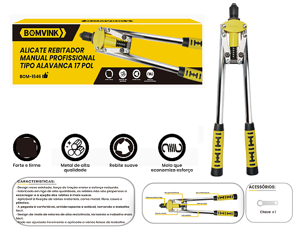 ALICATE REBITADOR PROFISSIONAL BOM-1646