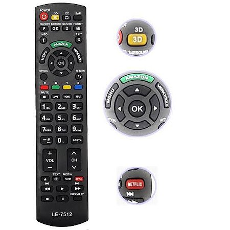 Controle Remoto p/ Panasonic c/ Botão Netflix 3d