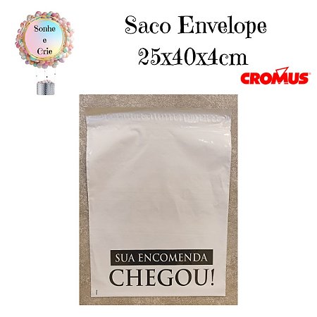 SACO ENVELOPE  C/ LACRE CROMUS 32,5X40X4CM  - BRANCO " SUA ENCOMENDA CHEGOU"