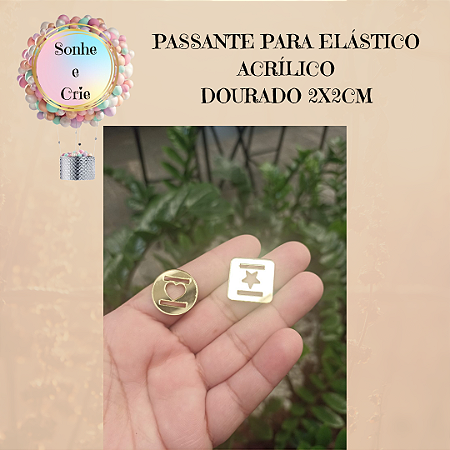 PASSANTE DE ELÁSTICO ACRÍLICO ESPELHADO DOURADO CORAÇÃO
