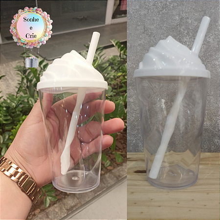 COPO CHANTILLY 300ML - COPO CRISTAL TAMPA E CANUDO BRANCOS