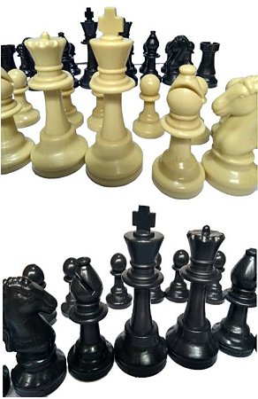 Conjunto Peças Xadrez  escolares maciças Preto e Bege