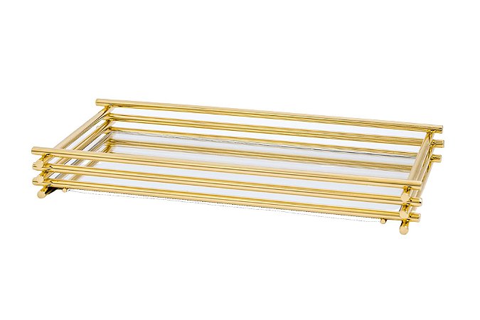 Bandeja Espelhada Hara de Alta Durabilidade Aço Inox - Modelo Wire 25x15 cm Cor Dourada