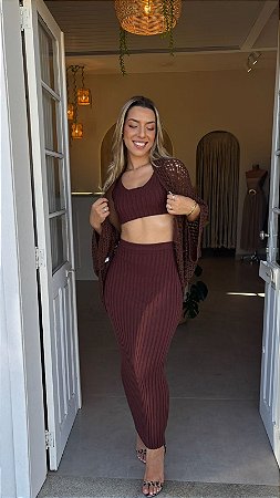 CONJUNTO LAUREN - CROPPED + SAIA ALONGADA (COM OPÇÕES DE CORES)