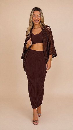 CONJUNTO LAUREN - CROPPED + SAIA ALONGADA (COM OPÇÕES DE CORES)