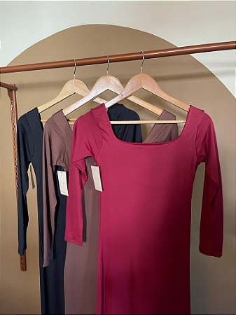 VESTIDO DECOTE QUADRADO MANGA LONGA (COM OPÇÕES DE CORES)