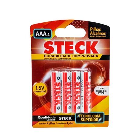 Pillha Alcalina 1.5V Tipo AAA Pack c/ 4 Unidades - Steck