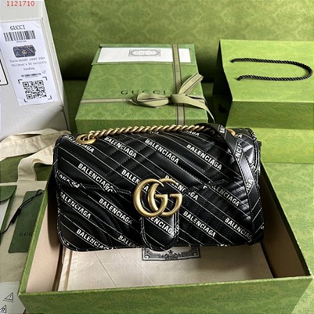 Bolsa Gucci GG Marmont Matelassé Chevron x Balenciaga "Black&Gold" (PRONTA ENTREGA)