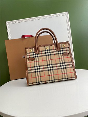 vintage check and leather crossbody bolsa