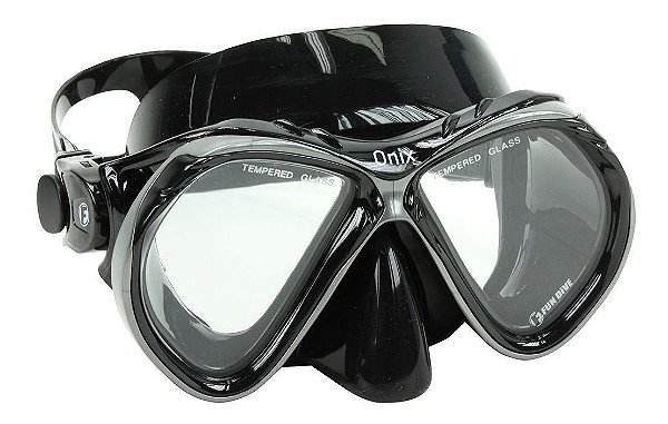 Máscara Mergulho FunDive Onix Preto Silicone Vidro Temperado