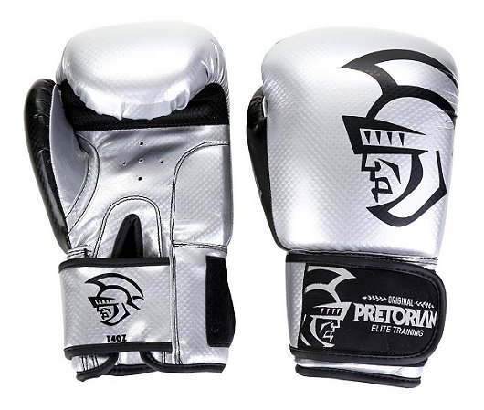 Luva Boxe/Muay Thai Pretorian Elite Prata e  Preto 12 Oz