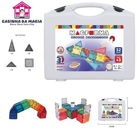 Brinquedo Educativo Magnético Mag Forma 32 Pç