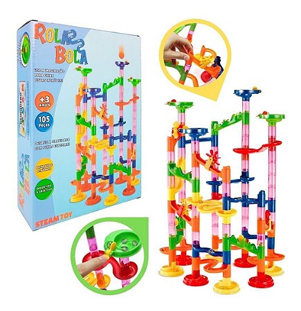 Rola Bola Brinquedo Blocos De Montar Infantil Torre 105 Pçs