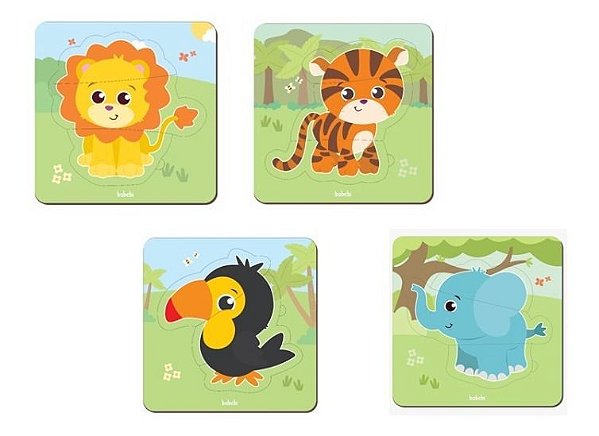 Kit 4 Quebra-Cabeça Infantil Três Peças Baby Animais