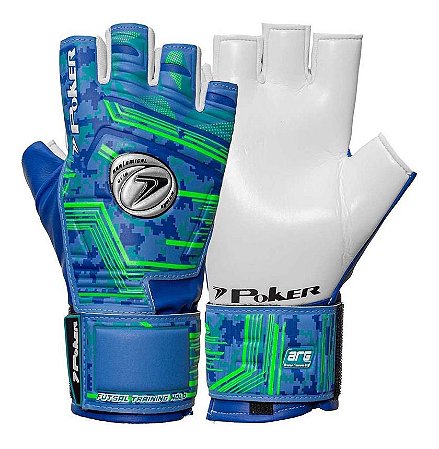Luva Futsal Infantil Poker Training Hold Azul e Verde T05