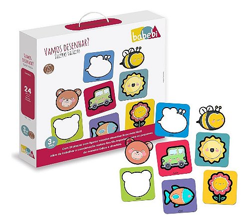 Brinquedo De Madeira Vamos Desenhar Figuras Vazadas Babebi