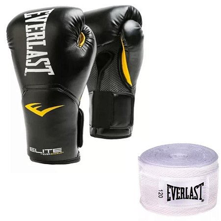 Kit Everlast Luva Muay Thai Boxe Pro Style Elite V2 e Bandag