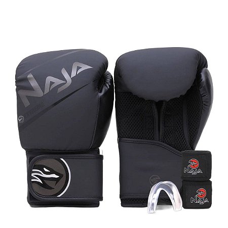 Kit Boxe e Muay Thai Naja Extreme Bandagem e Bucal Preto