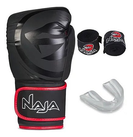 Kit Boxe e Muay Thai Naja Black Line com Bandagem e Bucal