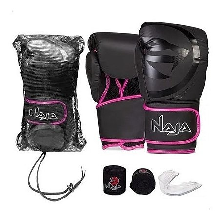 Kit Boxe e Muay Thai Naja Black Line com Bandagem e Bucal