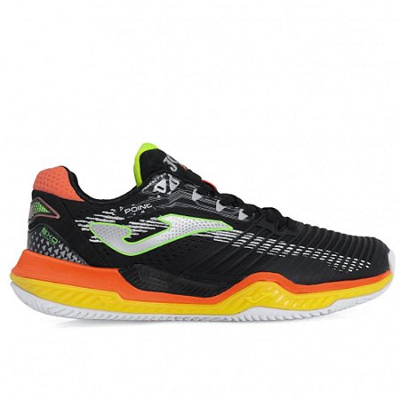 Tênis Joma Point Clay Preto Amarelo e Laranja