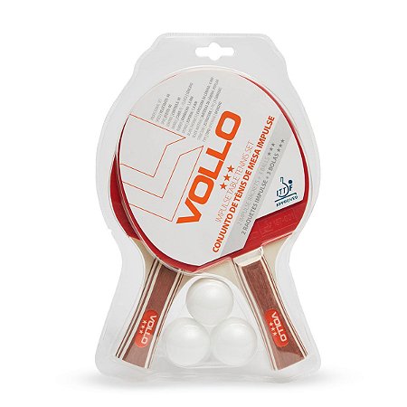 Kit 2 Raquetes Impulse de Tênis de Mesa Vollo e 3 bolas