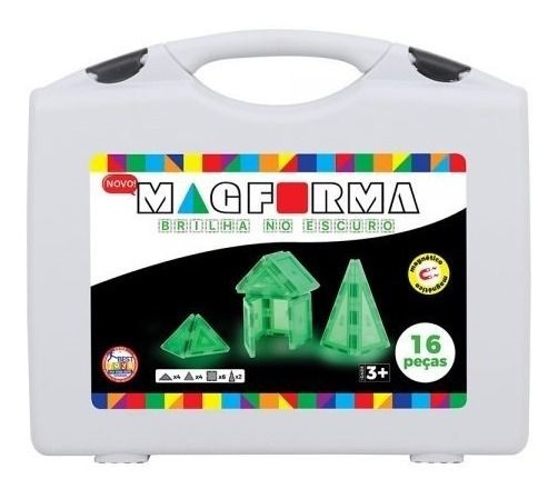 Brinquedo Magnético Mag Forma Maleta 16 Pç Brilha No Escuro
