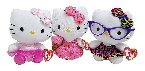Kit  3 Pelúcias Hello Kitty  Ty Dtc