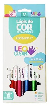 Lápis De Cor 12 Cores Com Pelicula Antibacteriana Leo Clean