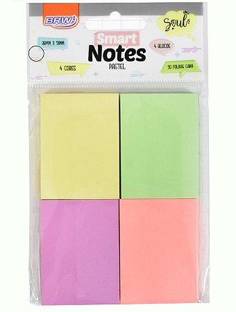 Bloco de Anotações Smart Notes Tons Pastel 4 cores 38mm x 51mm 50 folhas cada