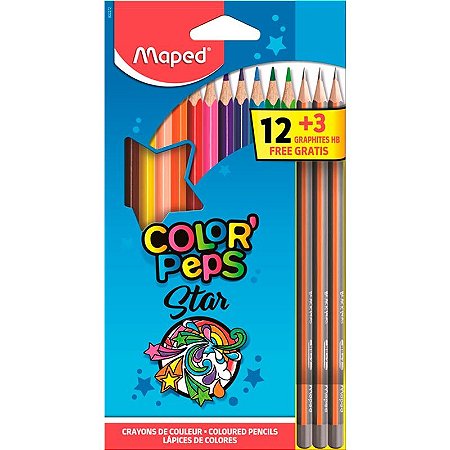 Lápis De Cor Color'Peps Caixa com 12 Cores + 3 Lápis Grafite