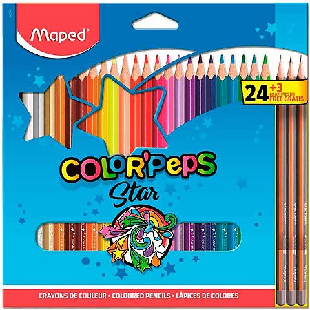 Lápis De Cor Color'Peps Caixa com 24 Cores + 3 Lápis Grafite Black'Peps